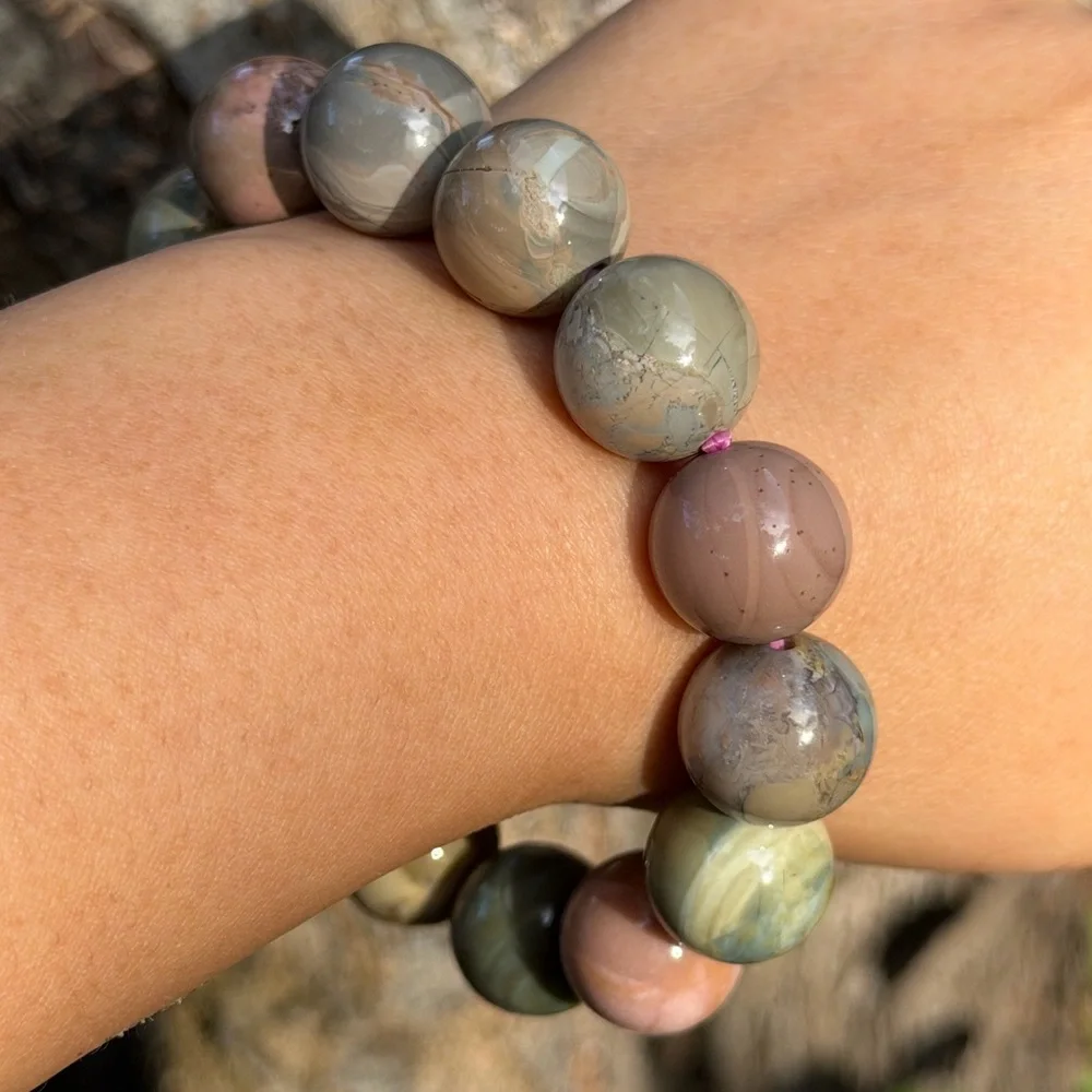 15mm‎ stretchable chunky multicolor Alashan agate bracelet 0837